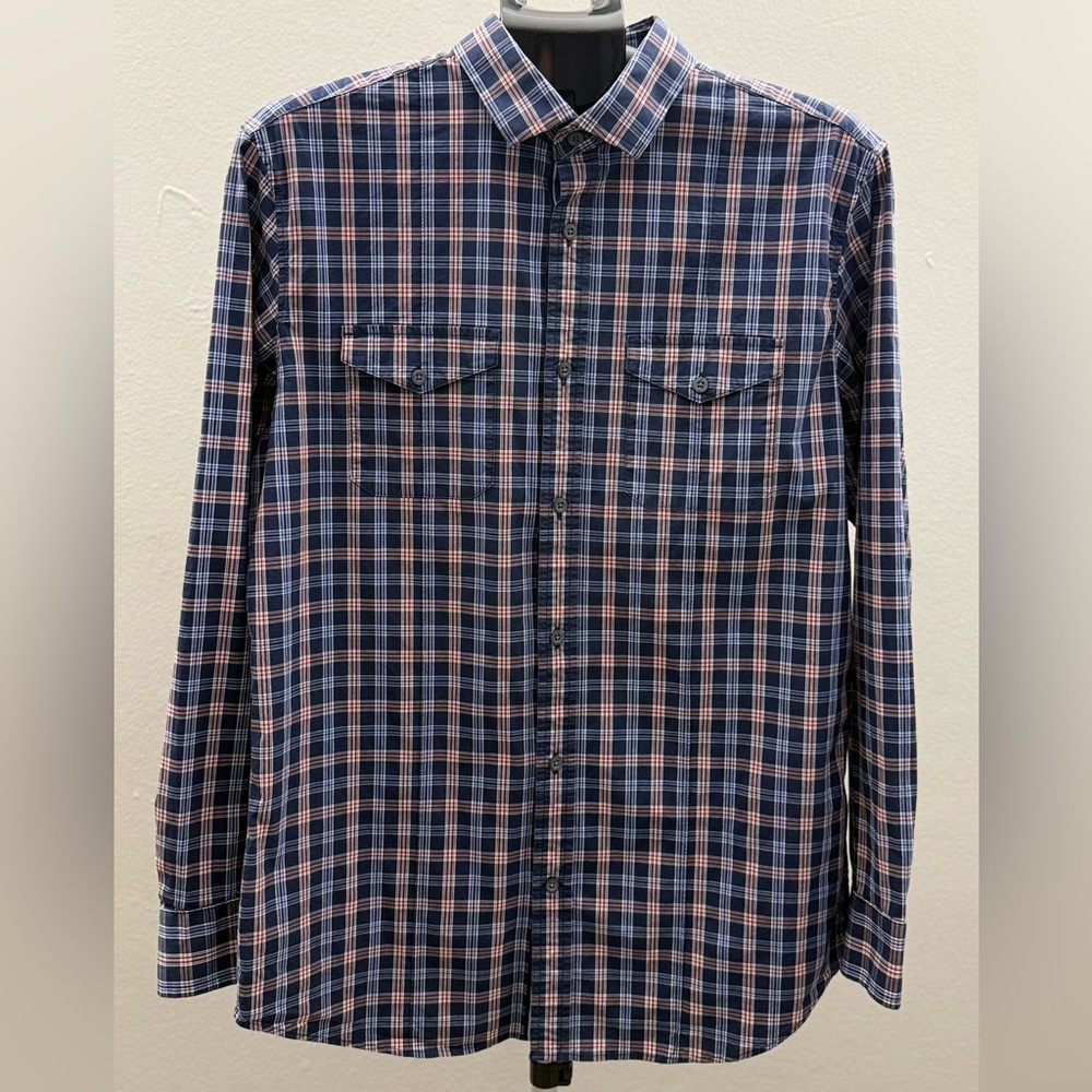 Banana Republic Navy and Pink Plaid Shirt